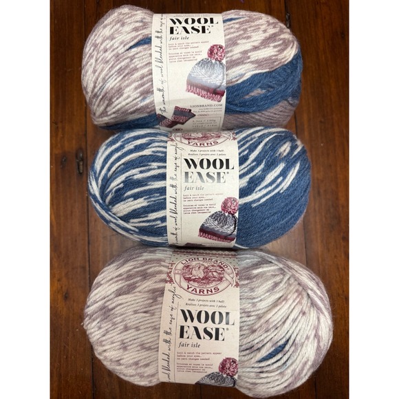 lion brand Other - Lion Brand Wool Ease Fair Isle Yarn 3 Skeins Denim/Lilac Knitting Crochet Craft